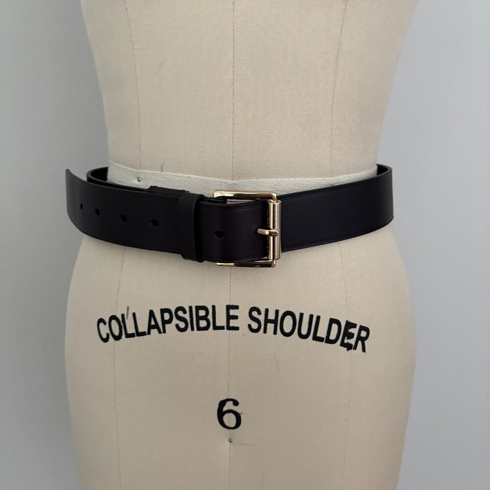 Michael Kors Women's Black and Gold Hardware Leather Belt Small Quiet Luxury
